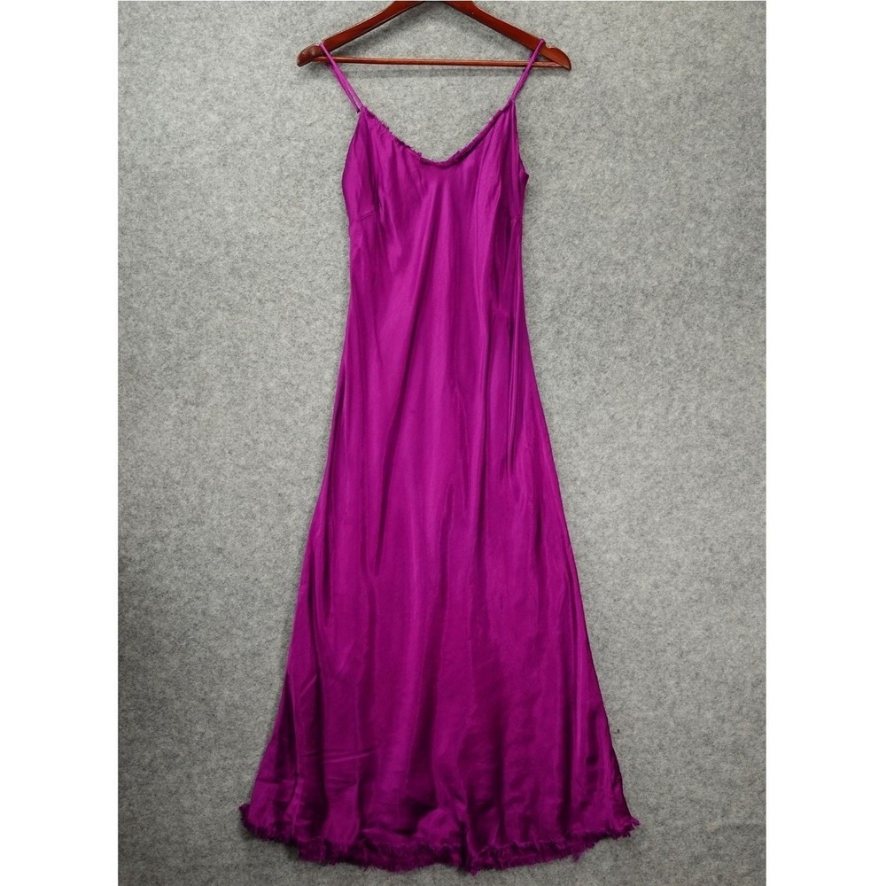 Y2K Coquette Slip Maxi Dress Women M 2 Magenta Purple Satin Fringe PHARAOH $304